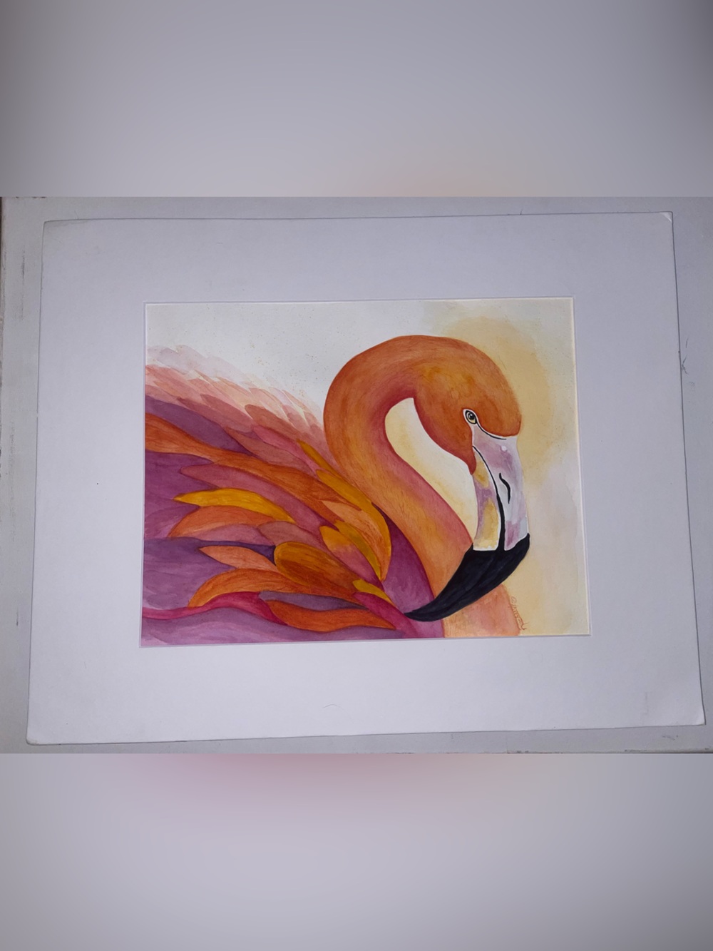 Pink and Orange Flamingo Watercolor Art Print